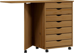 vidaXL - Ladekast - met - bureau - MOSS - verrijdbaar - massief - grenen - honingbruin
