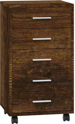 vidaXL - Ladekast - met - wieltjes - bewerkt - hout - gerookt - eikenkleurig