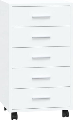 vidaXL - Ladekast - met - wieltjes - bewerkt - hout - hoogglans - wit