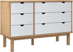 vidaXL - Ladekast - OTTA - 111x43x73,5 - cm - massief - grenenhout - bruin - en - wit