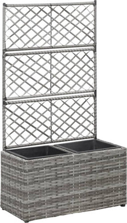 vidaXL - Latwerkplantenbak - verhoogd - met - potten - 58x30x107 - cm - rattan - grijs