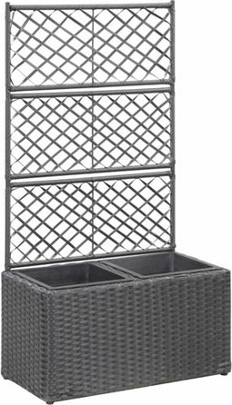 vidaXL - Latwerkplantenbak - verhoogd - met - potten - 58x30x107 - cm - rattan - zwart