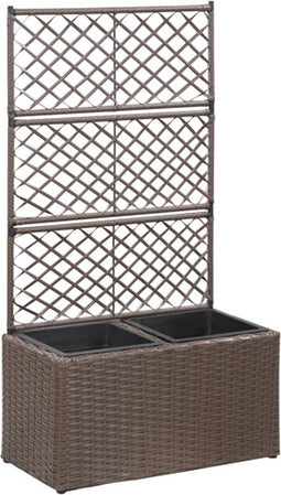 vidaXL - Latwerkplantenbak - verhoogd - met - potten - 58x30x107 - cm - rattan - bruin