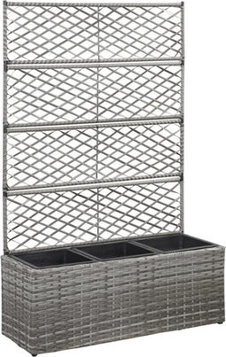 vidaXL - Latwerkplantenbak - verhoogd - met - potten - 83x30x130 - cm - rattan - grijs