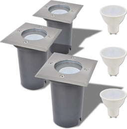 vidaXL LED-grondspots buiten vierkant 3 st