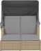 vidaXL - Ligbed - 2-persoons - luifel - en - kussens - poly - rattan - gemengd - beige