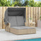 vidaXL - Ligbed - 2-persoons - luifel - en - kussens - poly - rattan - gemengd - beige