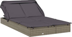 vidaXL - Ligbed - 2-persoons - met - dak - 213x118x97 - cm - poly - rattan - grijs