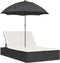 vidaXL - Ligbed - 2-persoons - met - kussens - en - parasol - poly - rattan - zwart