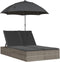 vidaXL - Ligbed - 2-persoons - met - kussens - en - parasol - poly - rattan - grijs