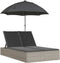 vidaXL - Ligbed - 2-persoons - met - kussens - en - parasol - poly - rattan - lichtgrijs