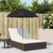 vidaXL - Ligbed - 2-persoons - met - kussens - en - parasol - poly - rattan - bruin
