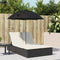 vidaXL - Ligbed - 2-persoons - met - kussens - en - parasol - poly - rattan - zwart
