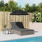 vidaXL - Ligbed - 2-persoons - met - kussens - en - parasol - poly - rattan - grijs