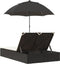 vidaXL - Ligbed - 2-persoons - met - kussens - en - parasol - poly - rattan - zwart