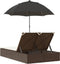 vidaXL - Ligbed - 2-persoons - met - kussens - en - parasol - poly - rattan - bruin