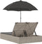 vidaXL - Ligbed - 2-persoons - met - kussens - en - parasol - poly - rattan - lichtgrijs
