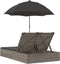 vidaXL - Ligbed - 2-persoons - met - kussens - en - parasol - poly - rattan - grijs