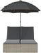 vidaXL - Ligbed - 2-persoons - met - kussens - en - parasol - poly - rattan - lichtgrijs