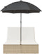 vidaXL - Ligbed - 2-persoons - met - kussens - en - parasol - poly - rattan - beige