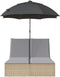 vidaXL - Ligbed - 2-persoons - met - kussens - en - parasol - poly - rattan - beige