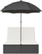 vidaXL - Ligbed - 2-persoons - met - kussens - en - parasol - poly - rattan - zwart