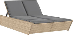 vidaXL - Ligbed - 2-persoons - met - kussens - poly - rattan - beige
