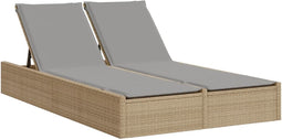 vidaXL - Ligbed - 2-persoons - met - kussens - poly - rattan - beige