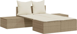 vidaXL - Ligbed - 2-persoons - met - kussens - poly - rattan - beige