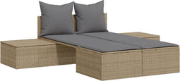 vidaXL - Ligbed - 2-persoons - met - kussens - poly - rattan - beige