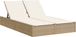 vidaXL - Ligbed - 2-persoons - met - kussens - poly - rattan - beige