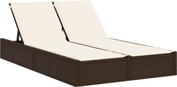 vidaXL - Ligbed - 2-persoons - met - kussens - poly - rattan - bruin