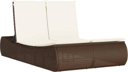 vidaXL - Ligbed - 2-persoons - met - kussens - poly - rattan - bruin