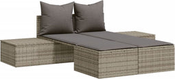 vidaXL - Ligbed - 2-persoons - met - kussens - poly - rattan - grijs