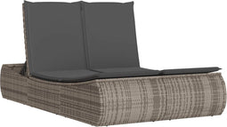 vidaXL - Ligbed - 2-persoons - met - kussens - poly - rattan - grijs
