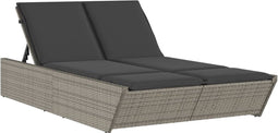 vidaXL - Ligbed - 2-persoons - met - kussens - poly - rattan - grijs