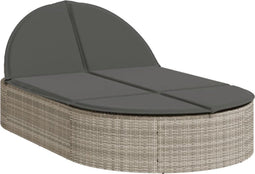 vidaXL - Ligbed - 2-persoons - met - kussens - poly - rattan - lichtgrijs