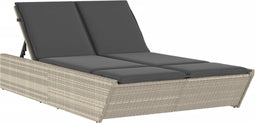 vidaXL - Ligbed - 2-persoons - met - kussens - poly - rattan - lichtgrijs
