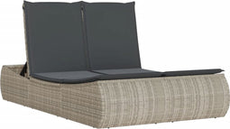 vidaXL - Ligbed - 2-persoons - met - kussens - poly - rattan - lichtgrijs