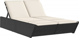 vidaXL - Ligbed - 2-persoons - met - kussens - poly - rattan - zwart