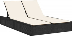 vidaXL - Ligbed - 2-persoons - met - kussens - poly - rattan - zwart