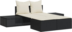 vidaXL - Ligbed - 2-persoons - met - kussens - poly - rattan - zwart