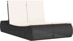 vidaXL - Ligbed - 2-persoons - met - kussens - poly - rattan - zwart
