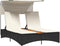 vidaXL - Ligbed - 2-persoons - met - luifel - en - kussens - poly - rattan - zwart