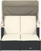 vidaXL - Ligbed - 2-persoons - met - luifel - en - kussens - poly - rattan - zwart