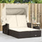 vidaXL - Ligbed - 2-persoons - met - luifel - en - kussens - poly - rattan - bruin