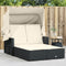 vidaXL - Ligbed - 2-persoons - met - luifel - en - kussens - poly - rattan - zwart