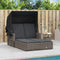 vidaXL - Ligbed - 2-persoons - met - luifel - en - kussens - poly - rattan - grijs