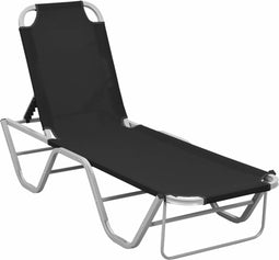 vidaXL - Ligbed - aluminium - en - textileen - zwart