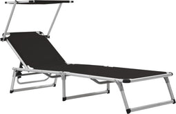vidaXL - Ligbed - inklapbaar - met - dak - aluminium - en - textileen - zwart